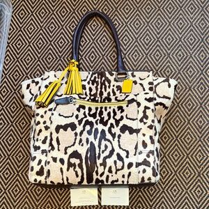 COACH large Ocelot Leopard print Hair calf tote 21165 mahogany/yellow
